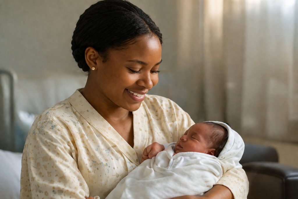 Mother and newborn after delivery at Nyambene Sub-County Hospital
